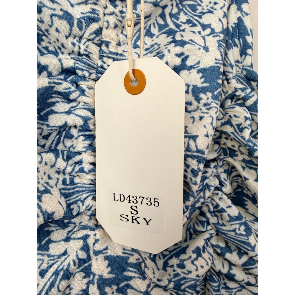 Loveriche Floral Ruched Midi Dress Blue White Smocked Back LD43735 Sky Womens S - Picture 8 of 11